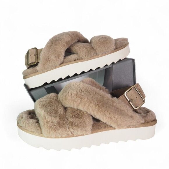 Koolaburra UGG Fuzz-ee Strappy Slipper Sandals 1117190 Amphora Taupe Women 7 - Picture 1 of 11